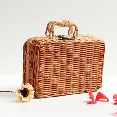 2020New Rattan Woven Home Finishing Storage Box Woven Retro Suitcase Women's Handmade Luggage Travel Bag luggage sets: B / 30X24X12 CM