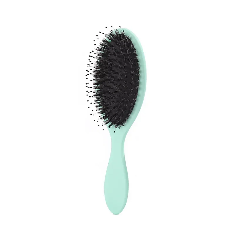 Cepillo de pelo de cerdas de jabalí con acabado mate, cepillo de extensión de cabello con dientes de nailon para mujer, cepillo de cojín, peinado, alisador y desenredante: Verde