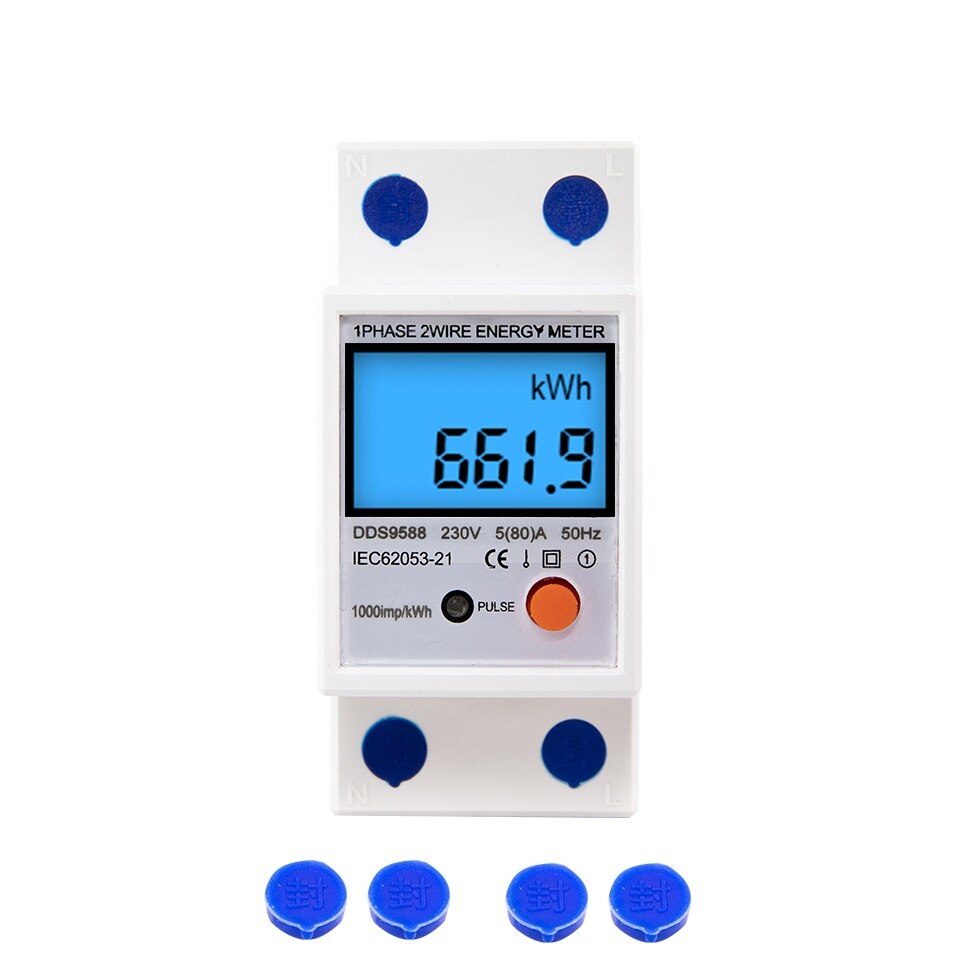 Backlight Single Phase 230V 5(80)A Digital Wattemeter Din Rail Electric KWH Power Meter Voltmeter Ammeter with Reset function