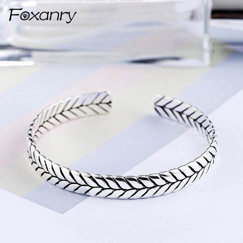 Foxanry 925 Sterling Zilver Serpentine Armbanden & Armband Vintage Weven Handgemaakte Party Armband Voor Vrouwen Maat 58Mm Verstelbare