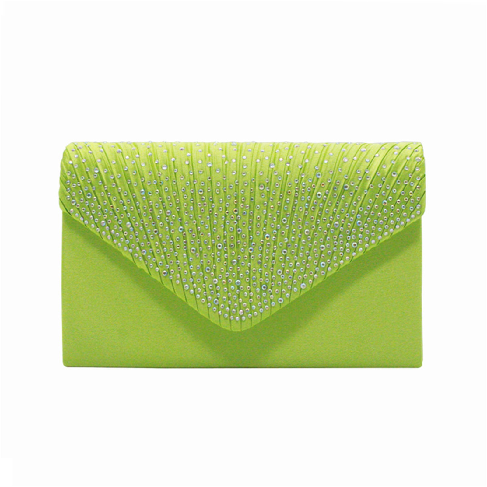 Bolsos de mano elegantes a la para mujer, bolso de hombro de satén con diamantes de imitación y cadena fina, vestido de y banquete, bolsos de noche a juego: Verde