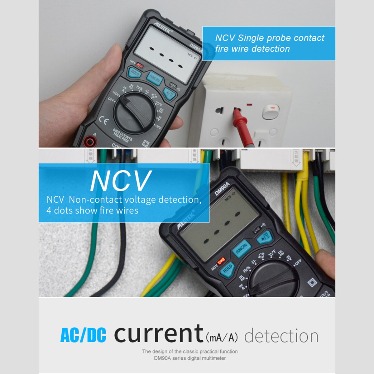 MESTEK DM90A 6000 Counts Auto-ranges True RMS LCD Digital Multimeter AC Voltage/Current Meter Capacitance Resistance Tester