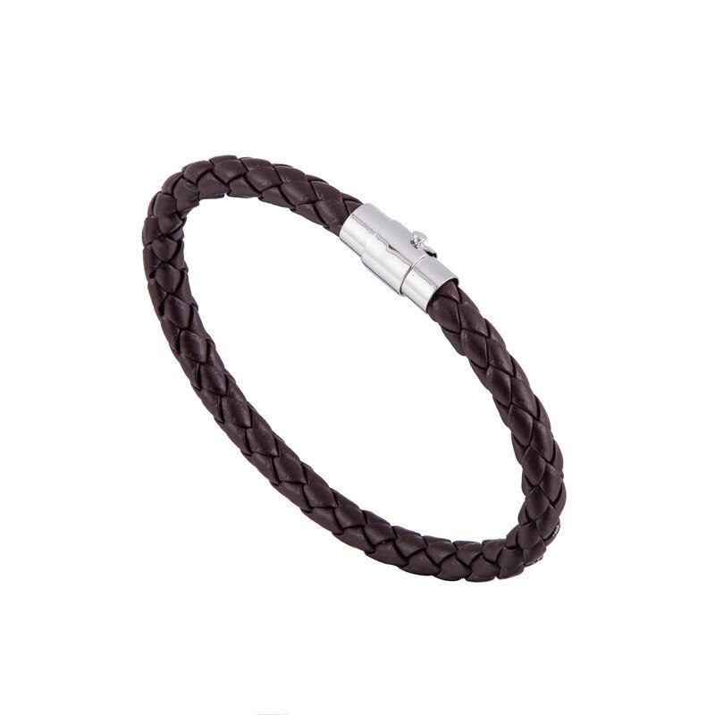 15 kleuren Geweven Armbanden Paar Armband Magnetische Sluiting Mannen Vrouwen Gevlochten Lederen Staal Lederen Touw Ketting Sieraden: Deep coffee
