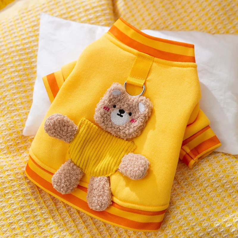 Autumn and Winter Dog Corduroy Hoodie with High Collar Cute Little Bear with Warm Feet Cat Pet Clothing Puppy Clothes Dog Hoodie: XS / black