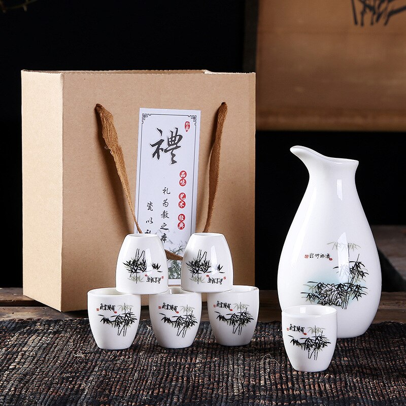 Keramik vinset box vin vitvin kopp en kastrull med sex koppar pott poäng vin reklam japansk sake kopp: Ljusgul