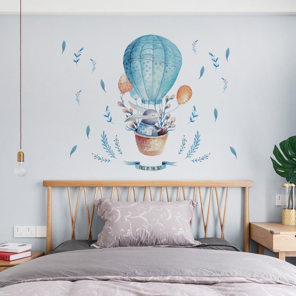Tegneserie dyr kanin luftballon børn wallsticker klistermærker babyværelse dekoration vinyl tapet dejligt vægmaleri nordisk stil