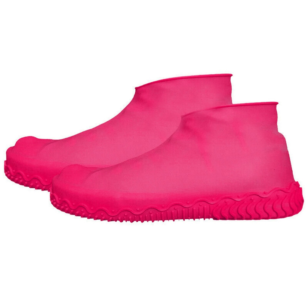Silicone Overshoes Rain Waterproof Shoe Covers Boot Cover Protector Recyclable Rain Shoes Boots Covers Overshoes: Hot Pink / S