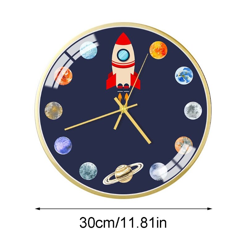 Mute Wall Clock Modern Style Space/Astronaut Pattern Clock Home Office Living Room Children's Room Decoration