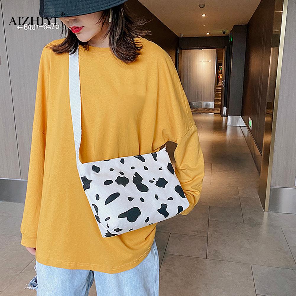 Populär enkel kvinnlig daglig väska kvinnor komjölkmönster crossbody väska kvinnlig canvas resor daglig axelpåse