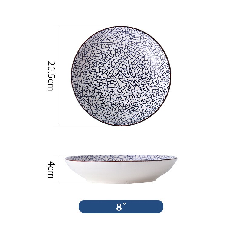 Vajilla de estilo chino con blanco y azul para pintar a mano de 8 pulgadas, platos de cerámica para fruta, ensalada, sopa: P