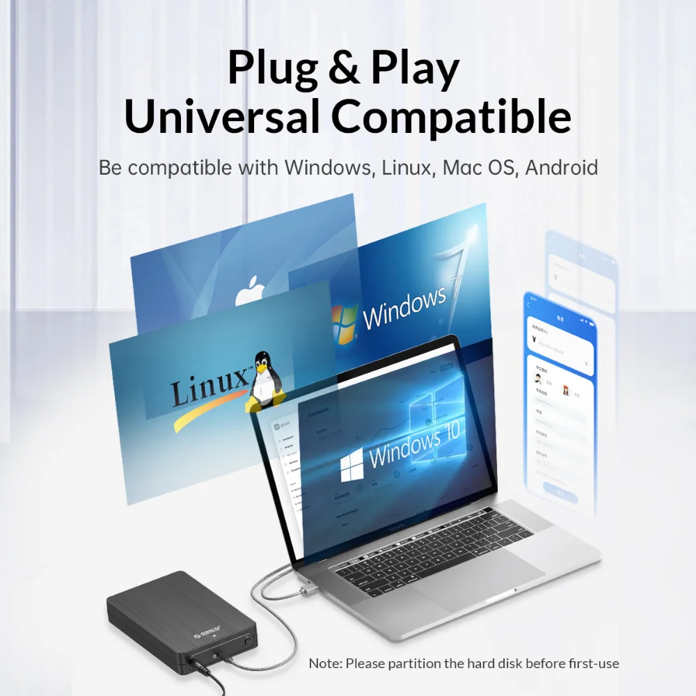 Orico Hdd Case 3.5 "Harde Schijf Behuizing Usb Type C Sata 6Gbps Voor Ssd Hdd Externe Harde Schijf Case Ondersteuning Uasp 18Tb