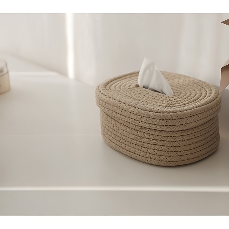 Support de boîte à mouchoirs en tissu tissé à la main, 1 pièce, , léger, lavable, rangement multifonctionnel pour serviettes de visage, serviettes à la maison