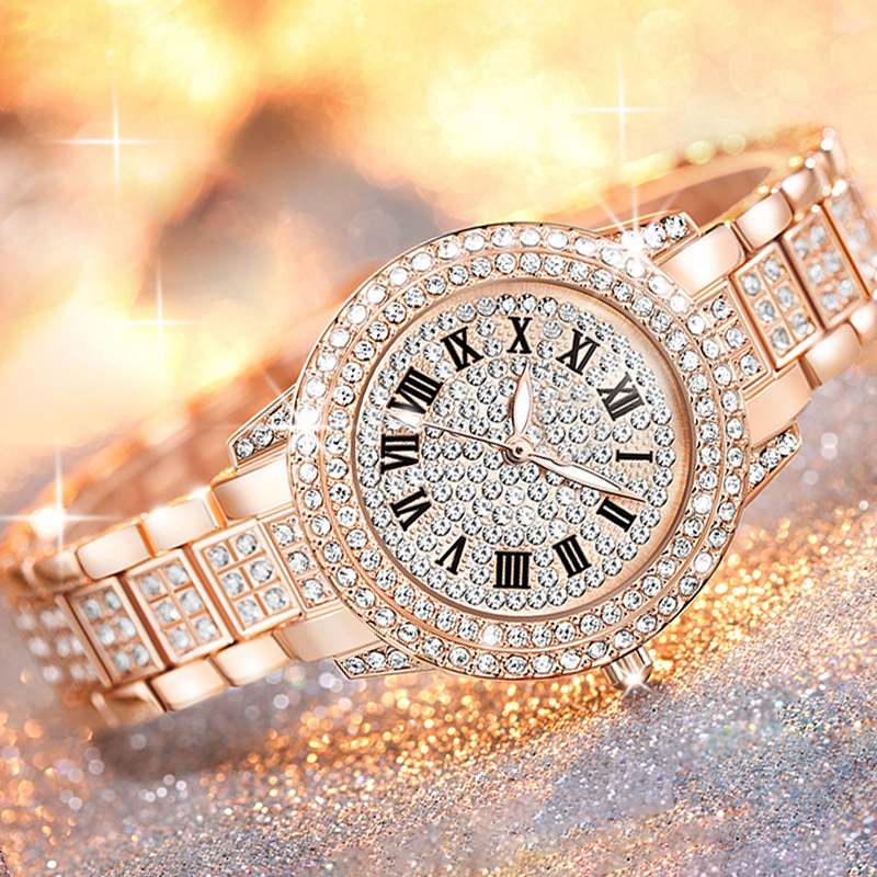 Casual All-Star Women's Quartz Watch Shiny Fine Zircon Mechanical Lady Wristwatches Folding Watches Buckle Watch