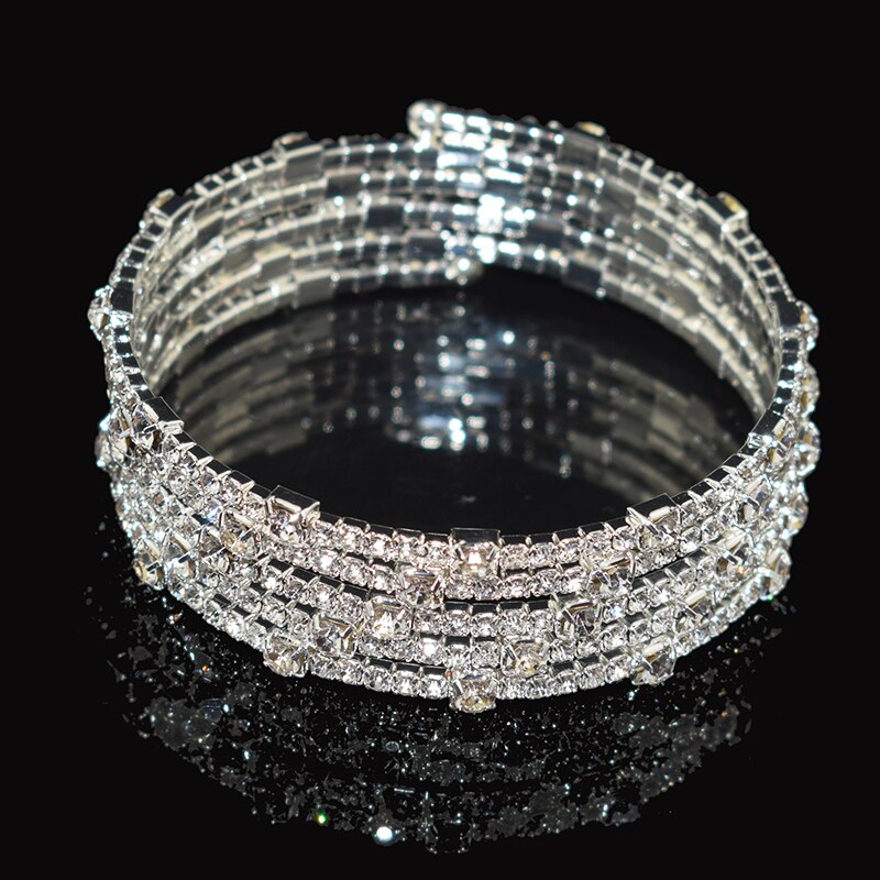 Pulsera de cristal de lujo para mujer, brazalete chapado en oro y plata para novia, pulsera de diamantes de imitación de 7 colores para mujer, de dama de honor para , joyería