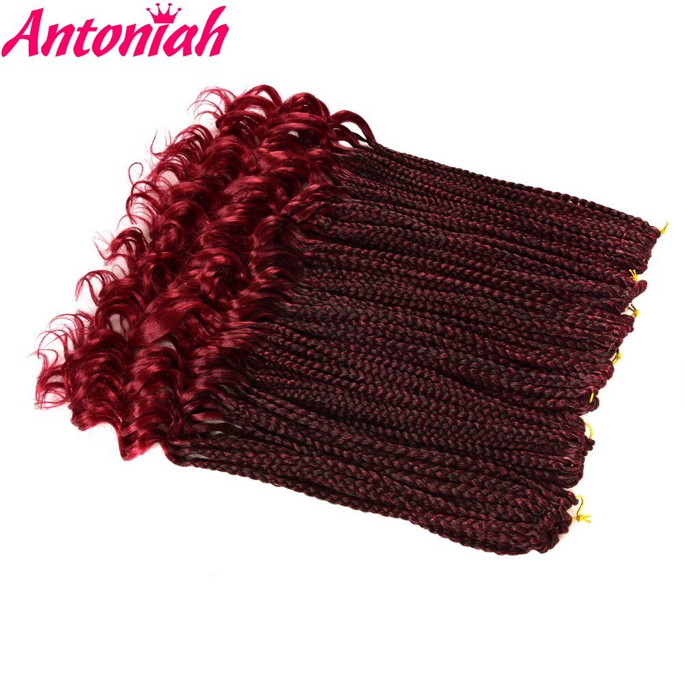 ANTONIAH 18 Inch Box Braids With Curly Ends Synthetic Hair 22strands/pack Crochet Hair Extensions Burgundy Colors For Women