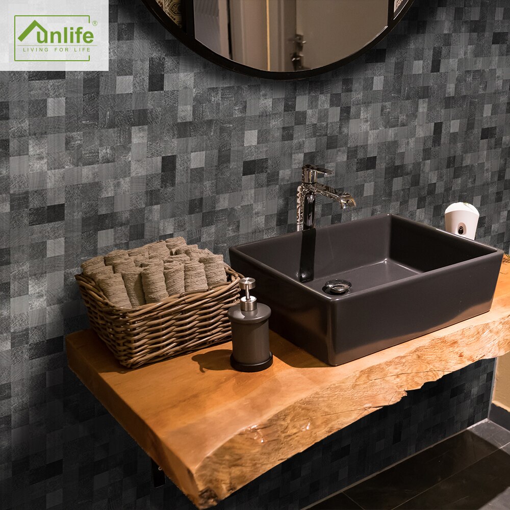 Funlife® Brushed Silver Mosaic Tile Sticker Peel&amp;Stick Self-Adhesive Kitchen Backsplash kitchen DIY Easy to Clean Wall sticker