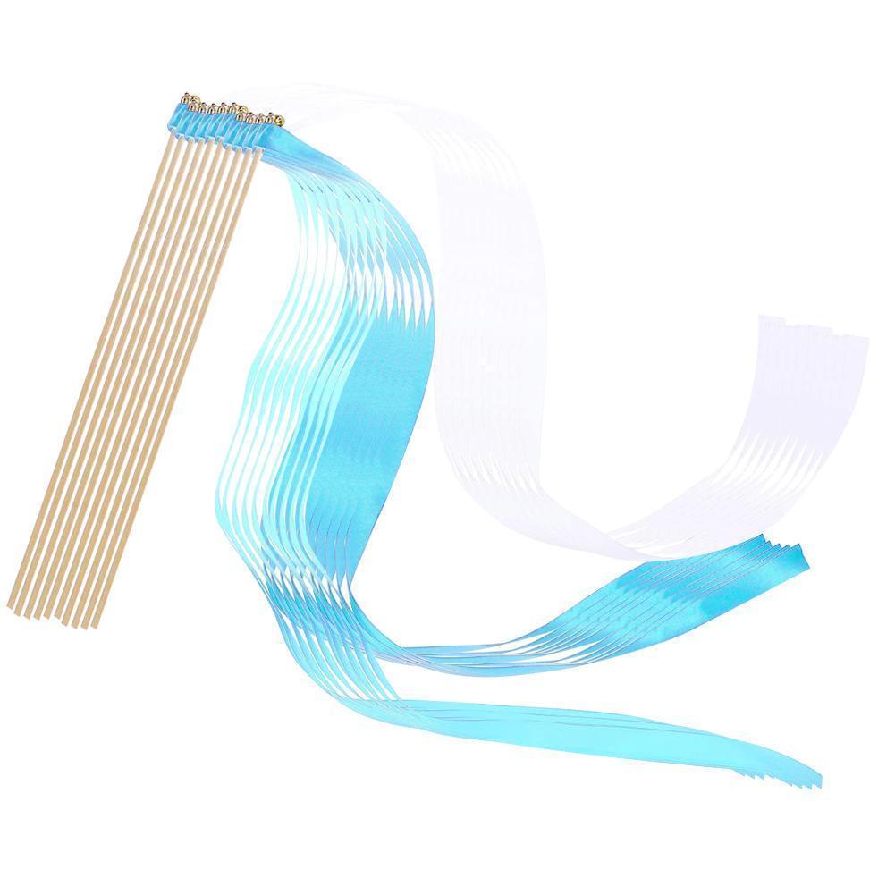 10 sztuk/partia ciemnozielone wstążki ślubne różdżki ze złotym dzwonkiem wstążki kręcenie serpentyny ślubne wstążki Stick