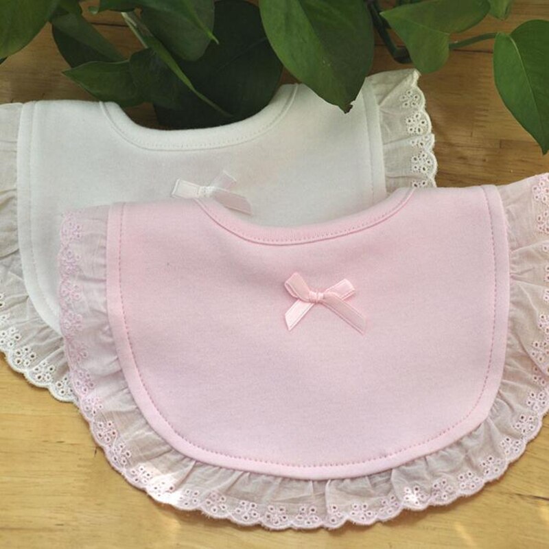 Pure White/Pink Water Absorption Double Layers Little Bowtie Embroidery Lace Cotton Bibs For Little Girls Clothing 5pcs/lot