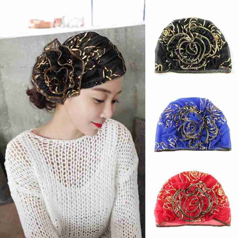 Chapeau turban à fleurs pour femme, chapeau décontracté d'été, turban musulman, turban indien, rétro, étiré, floral