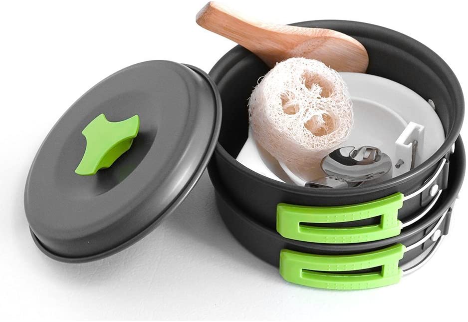 Portable camping cookware mess kit folding Cookset for hiking backpacking 10PC