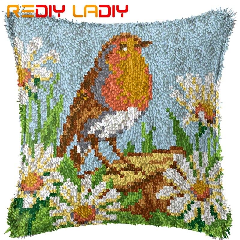 Klink Haak Kussen Vlinder Bloem Kussensloop Gedrukt Kleur Canvas Acryl Garen Latched Haak Kussen Gehaakte Kussenhoes Kits: BZ729