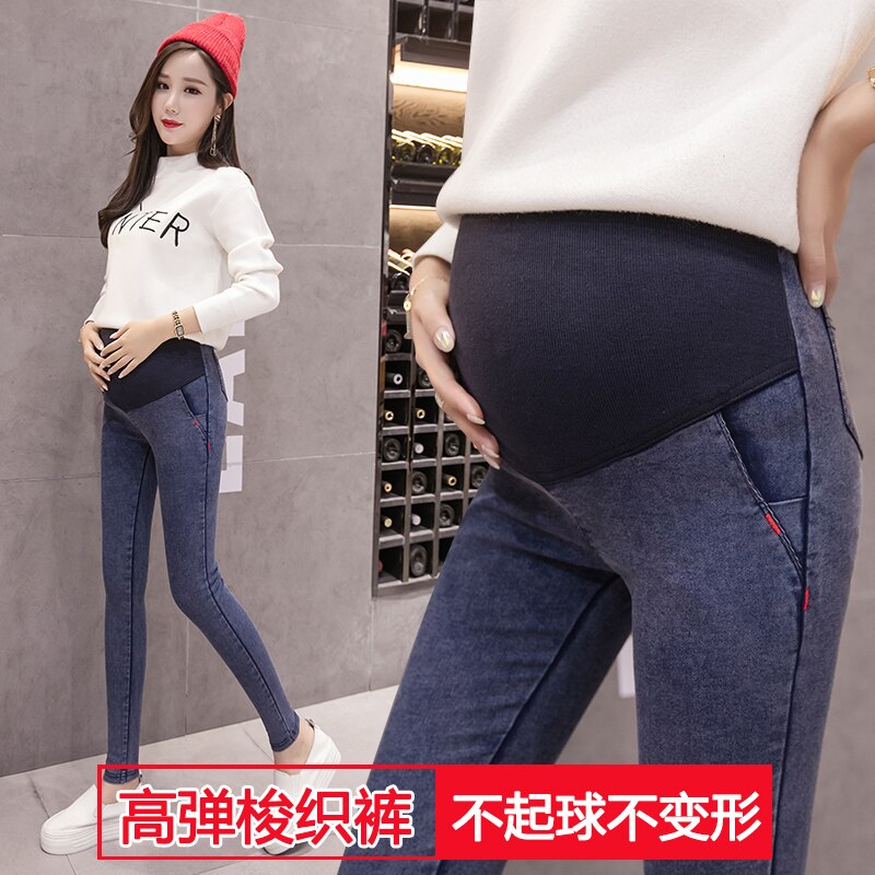 968#  vaskede super stretch denim gravidbukser efterår forår skinny pencil jeans til gravide gravide mavebukser