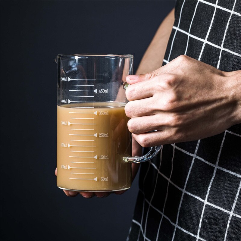 Copos de medição de vidro transparente resistente ao calor cozinha suco de leite café copo de vidro graduado escala cozinhar acessórios de cozimento: 500ml