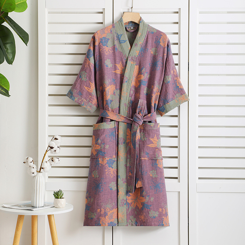 Multi Kleuren Kimono Gewaden Voor Koppels Homewear Katoenen Badjas Voor Lente En Zomer Dunne Absorberende En Sneldrogende Badjassen: L / Beige