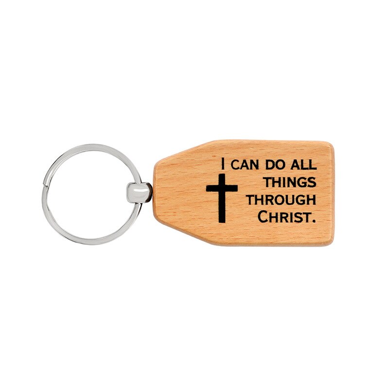 Juelee Natuurlijke Houten Sleutelhanger Sleutelhanger Ronde Vierkante Anti Verloren PAPA/VADER/OPA LIEFDE U MEER MEISJE JONGEN VRIEND Hout Sleutelhangers: square christ