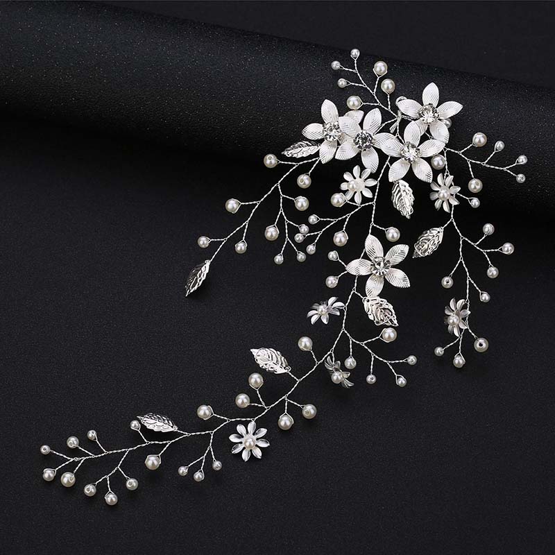 Nuevos accesorios para el cabello de boda, cinturón para el cabello con perlas de cristal, diadema nupcial para boda, adorno para el cabello, joyería para el cabello, tocado de novia, diadema: Gris