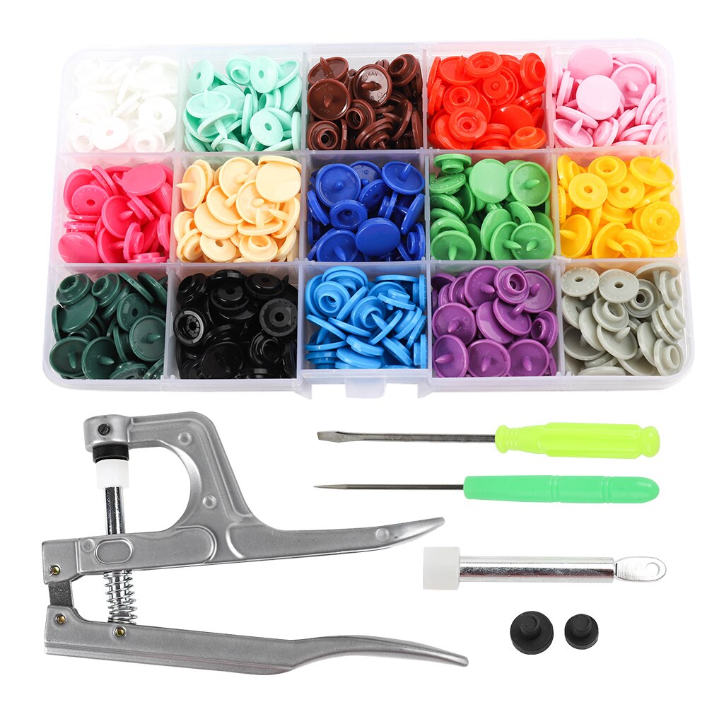 360 Sets T5 Plastic Snap Button with Snaps Pliers Tool Kit &amp; Organizer Containers,Plastic Pressure Seam Snap, Button Press Studs: 150set