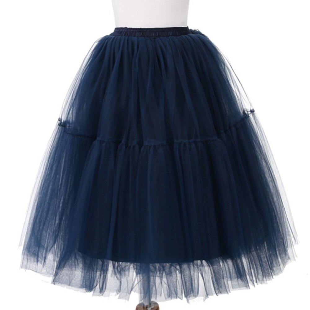 Korte Petticoat Tule Rokken Vrouwen Elastische Stretch Lagen Zomer Volwassen Tutu Rok Onderrok Rockabilly: Navy Blue