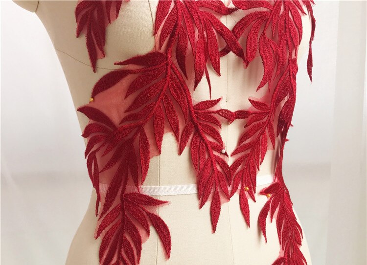 Accessoires Boom Bamboe Bladeren Op De Bloem Rood Originele Witte Wijn Rood Groen Kant Bloem Borduren Kant Wedding Patches