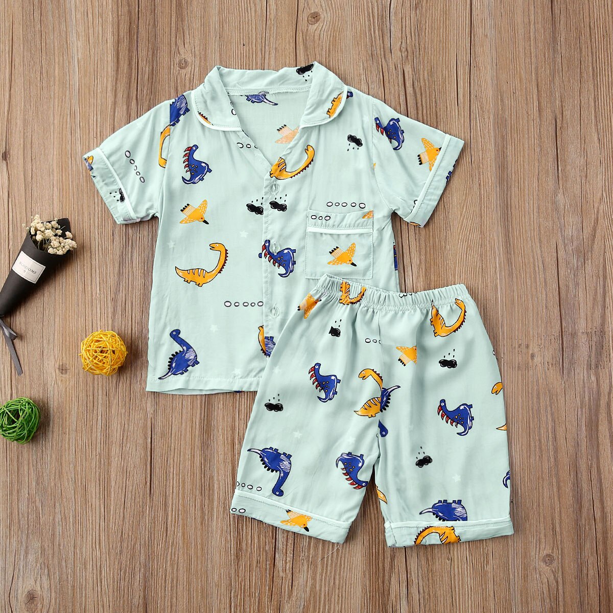 Aa Zomer Kids Jongens Pyjama Set Dinosaurus Print Korte Mouw Tops Shirt Shorts Nachtkleding Nachtkleding Katoenen Kleding Pak: 4-5Y