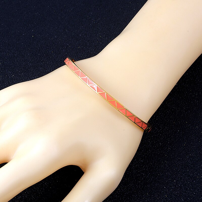 5 cores triângulo padrão bangles para mulheres aço inoxidável ouro fino pulseiras laranja azul cor esmalte jóias