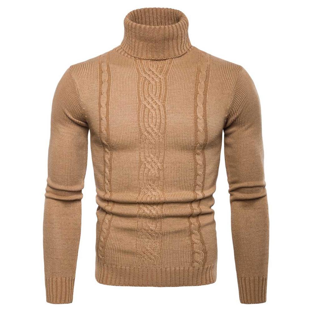 Herfst Winter Warmte Coltrui Mannen Hoge Revers Trui Dieptepunt Shirt Jacquard Gebreide Trui Mannen XY019: Khaki / L