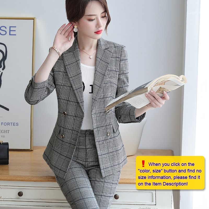 Lenshin 2 pièces ensemble Plaid formel pantalon costume Blazer bureau dame conçoit des femmes veste souple et cheville longueur pantalon