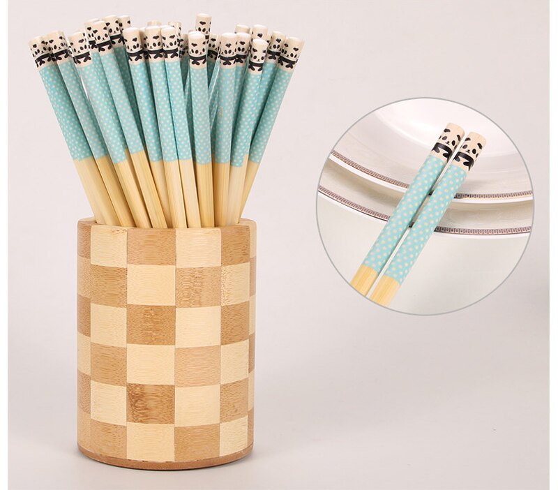 5 pièces/ensemble baguettes en bambou Panda Dot bois cuisine Restaurant cantine vaisselle réutilisable pour riz Sushi boeuf hacher bâtons cuisine: Blue 5 Pairs
