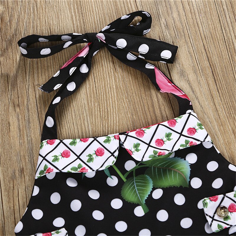 Cute Child Girls Summer Dress Kids Girl Floral Dot Backless Dresses Baby Girls Party Strap Princess Dress Swing Dresses