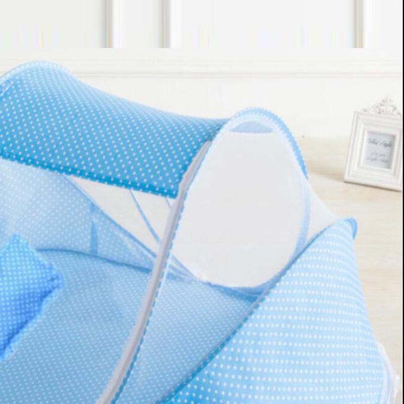 2 Stks/set Baby Netting Bedding Cribs Roze Opvouwbare Baby Klamboe Tent Kussen Blauw Dot Draagbare Kind Babybedje Slaap netto