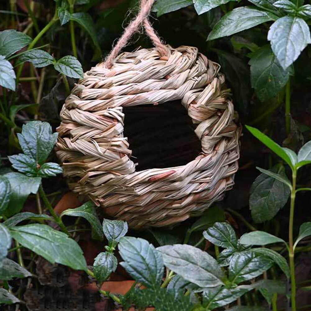 Casa de pajita tejida hecha a mano, Nido de Pájaro de forma redonda, artesanía para patio al aire libre, jaula tejida a mano para cría de pájaros
