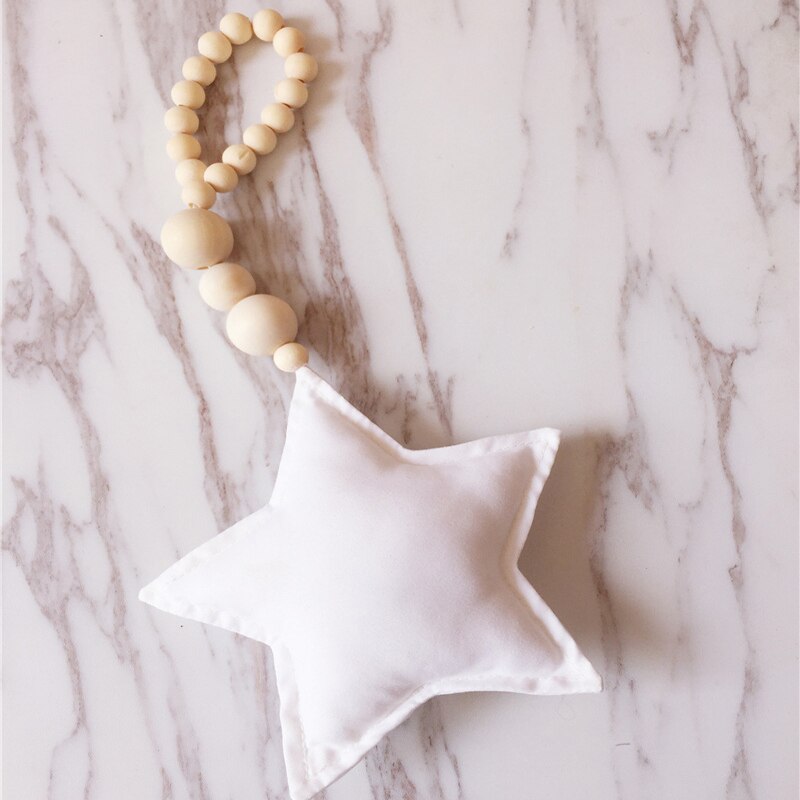 Lovely Wooden Beads Cotton Star Moon Heart Shaped Wall Decoration Ornaments for Kids Baby Bedroom Home Nursery Decor: G