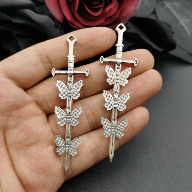 5 uds 78*28mm aleación nueva encanto mariposa espada encantos colgante encantos para fabricación de joyería DIY hallazgos de joyería