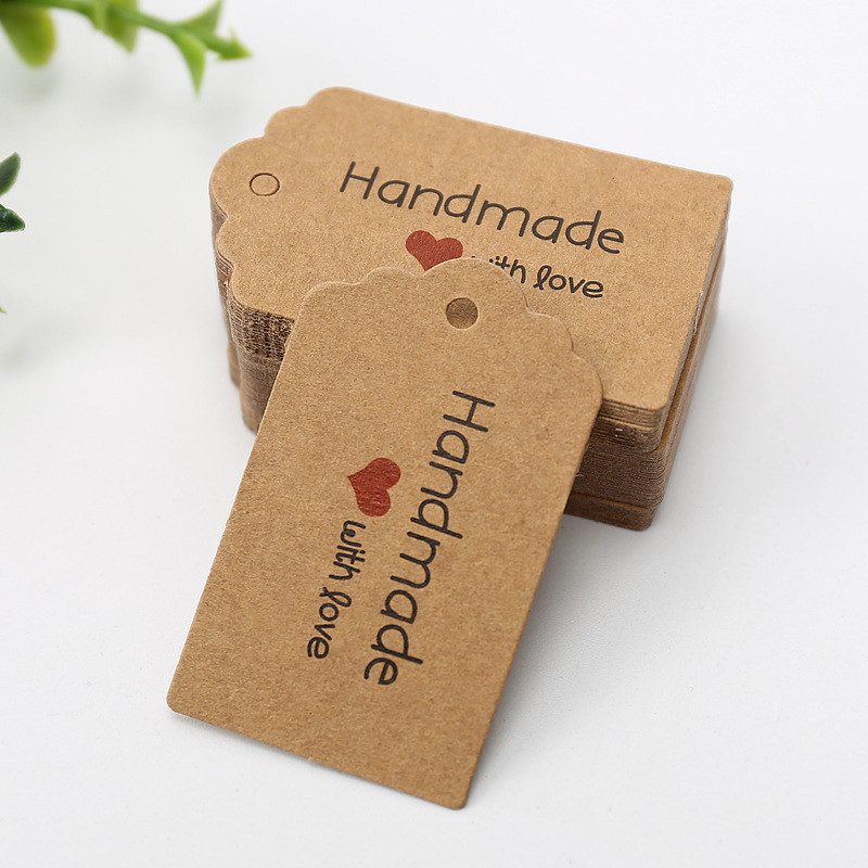 100pcs 5x3cm Handmade Thank You Tags White Kraft Paper Tags Garment Shoes Bags Hang Tag Package Cards Cake Cookie Bags Accessory
