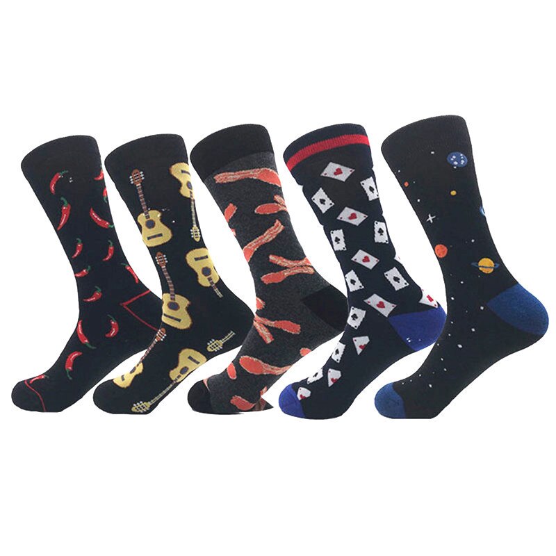 Spring Arrived Happy Socks Men Funny Art British Style Streetwear Hip Hop Guitar Pepper Crew Sock For Men