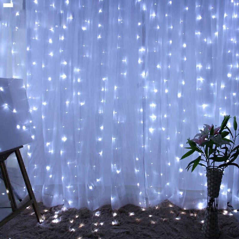 Rideau de fenêtre USB 3M, rideaux lumineux LED, décoration d'extérieur avec éclairage féerique pour maison, chambre à coucher, fête de noël et nouvel an: White / 3m x 2m