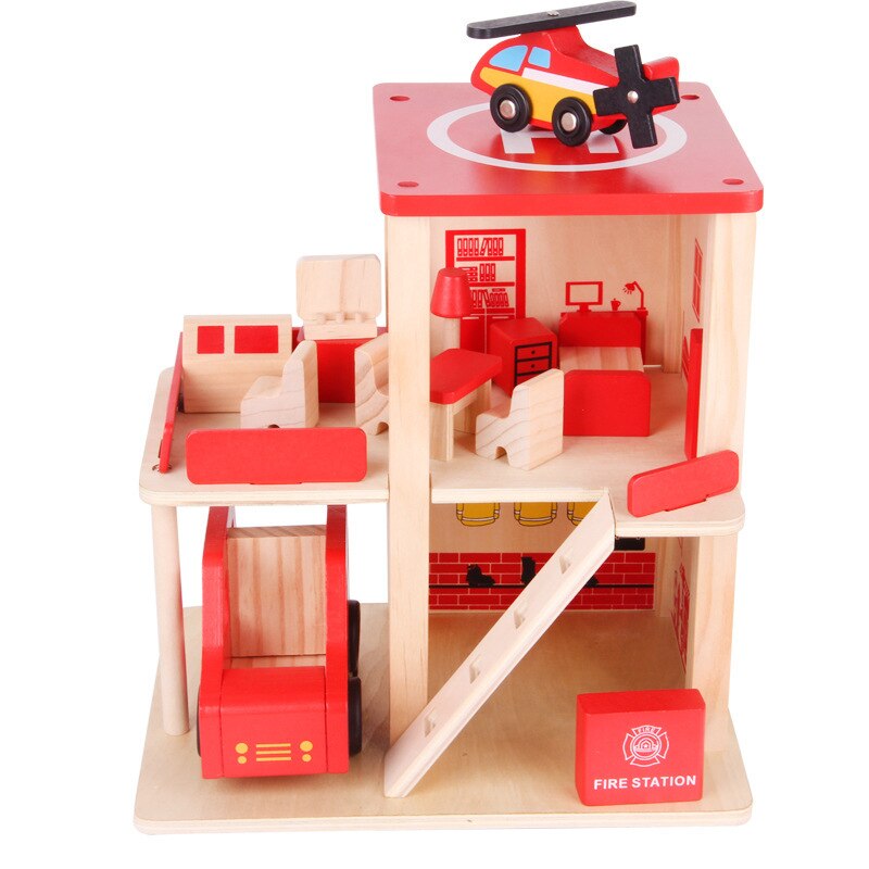 1Set Children's Wooden Simulation Parent-child Toy Play House Wooden Parking Lot Simulation Model Toy