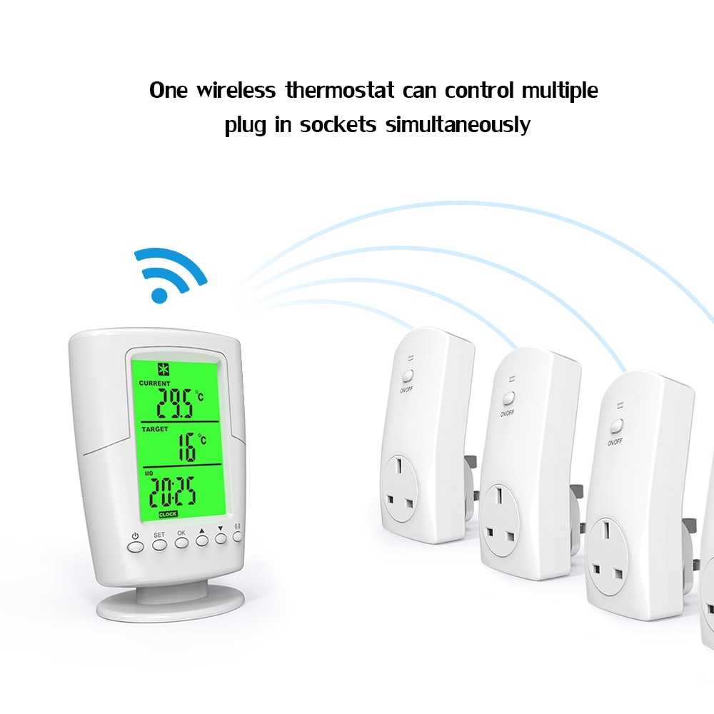 Thermostat intelligent à télécommande sans fil, prise enfichable, chauffage, programme de refroidissement, contrôleur de température avec rétro-éclairage LCD