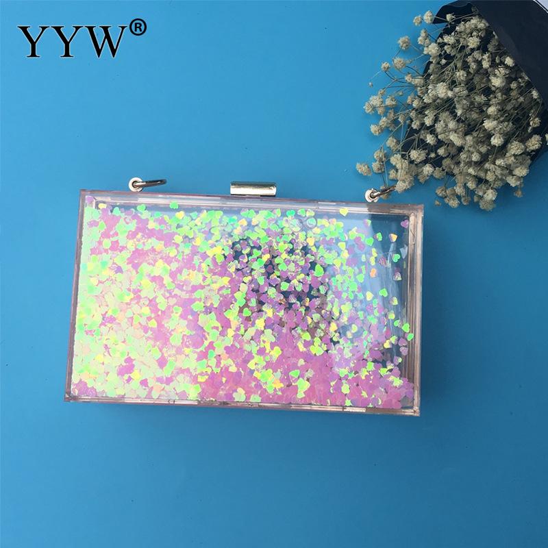 Bolso de mano de acrílico transparente con brillo para mujer y niña, caja de mano con lentejuelas, colorido, para de noche, boda, brillante