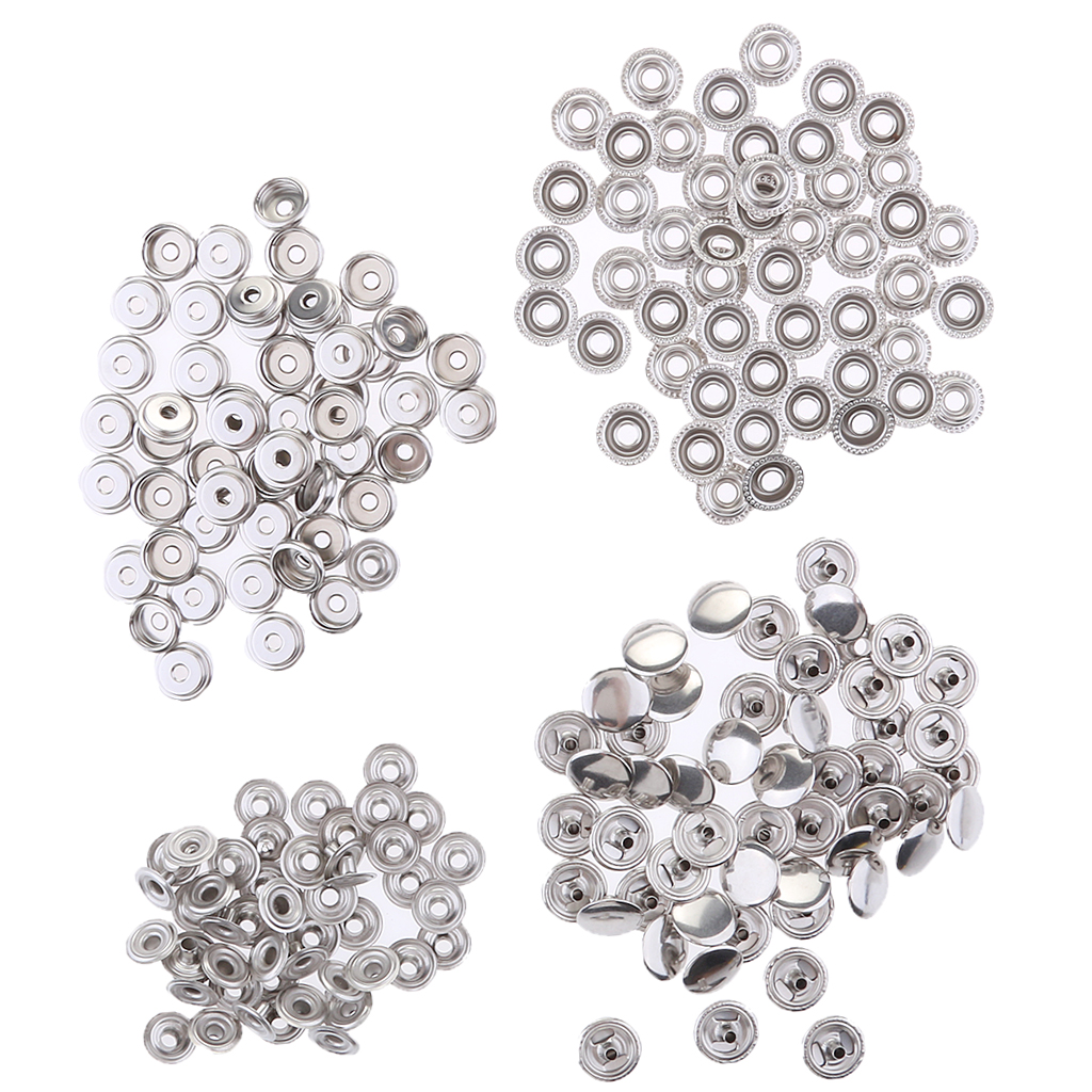 Stainless Steel Fastener Snap Press Stud Button Marine Set 100Pcs